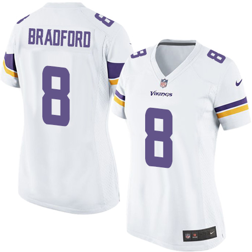 Women's Elite Sam Bradford Nike Jersey White Road - #8 NFL Minnesota Vikings